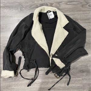 ZARA Denim Fur Jacket Cropped